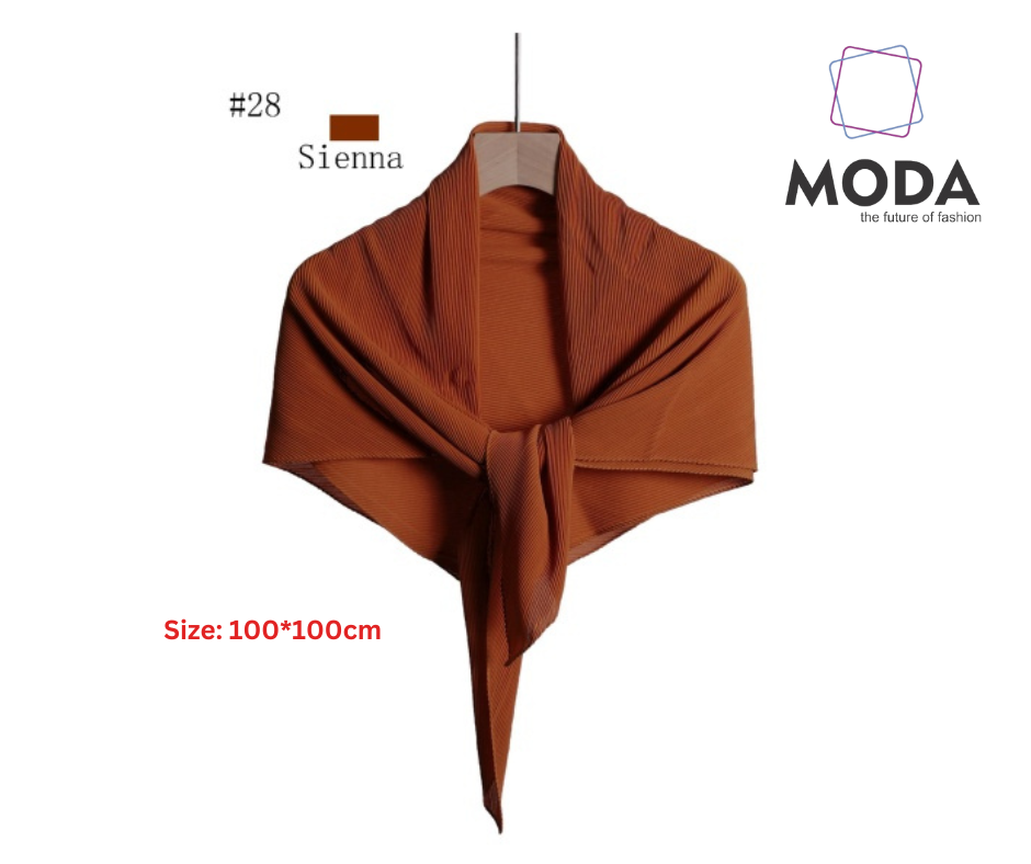 Pleated Plain Square Scarf 2.5 Muh, (100cm)